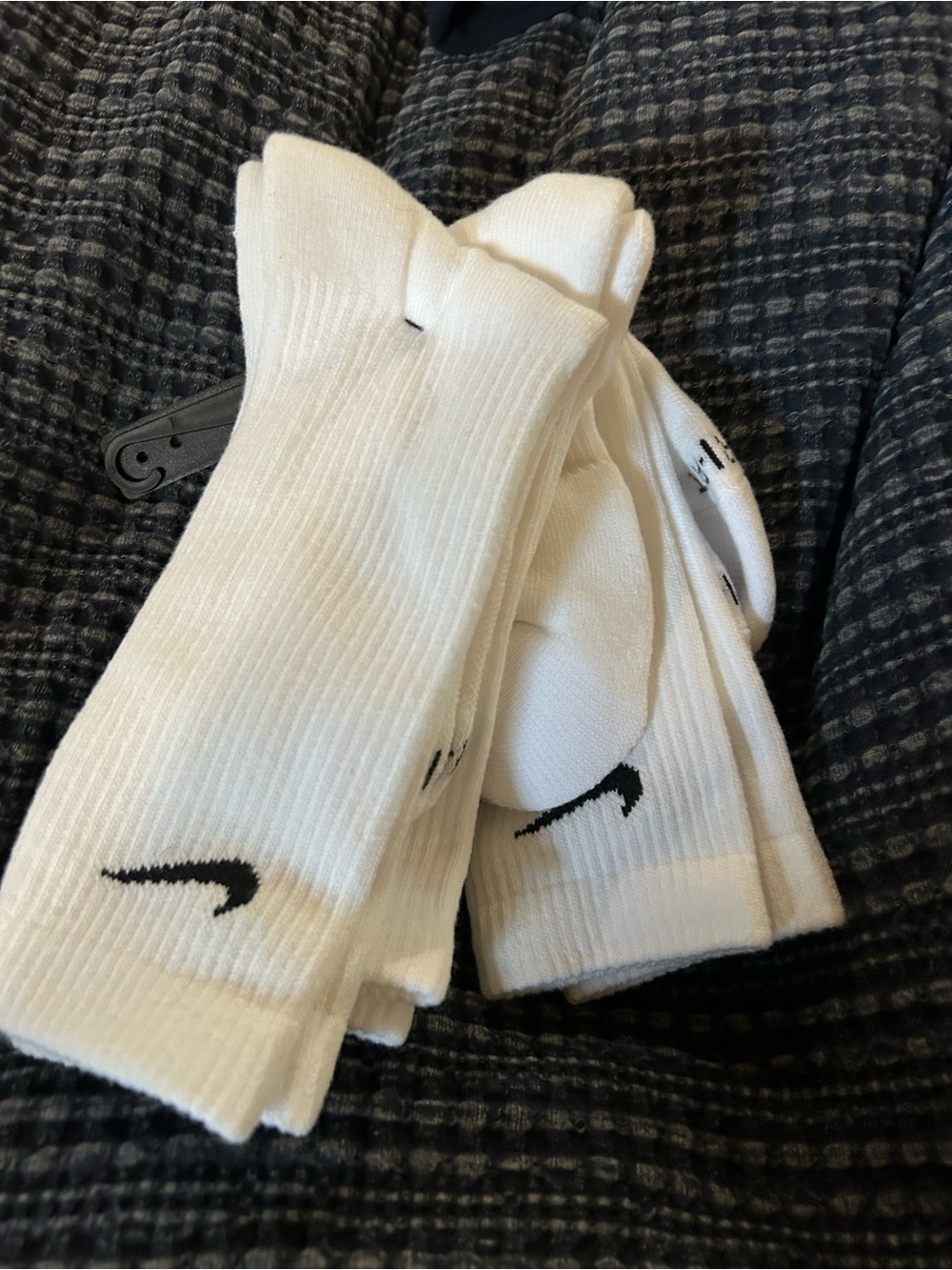 Nike White Crew Athletic Socks with Black Swoosh - 3 Pack